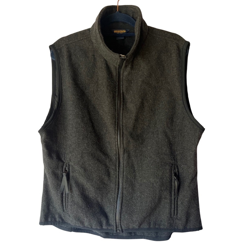 WOOLRICH Womens Fleece Vest Charcoal Gray Full Zip Pockets Size L